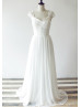 Ivory Lace Chiffon Pearl Buttons Back Flowing Wedding Dress